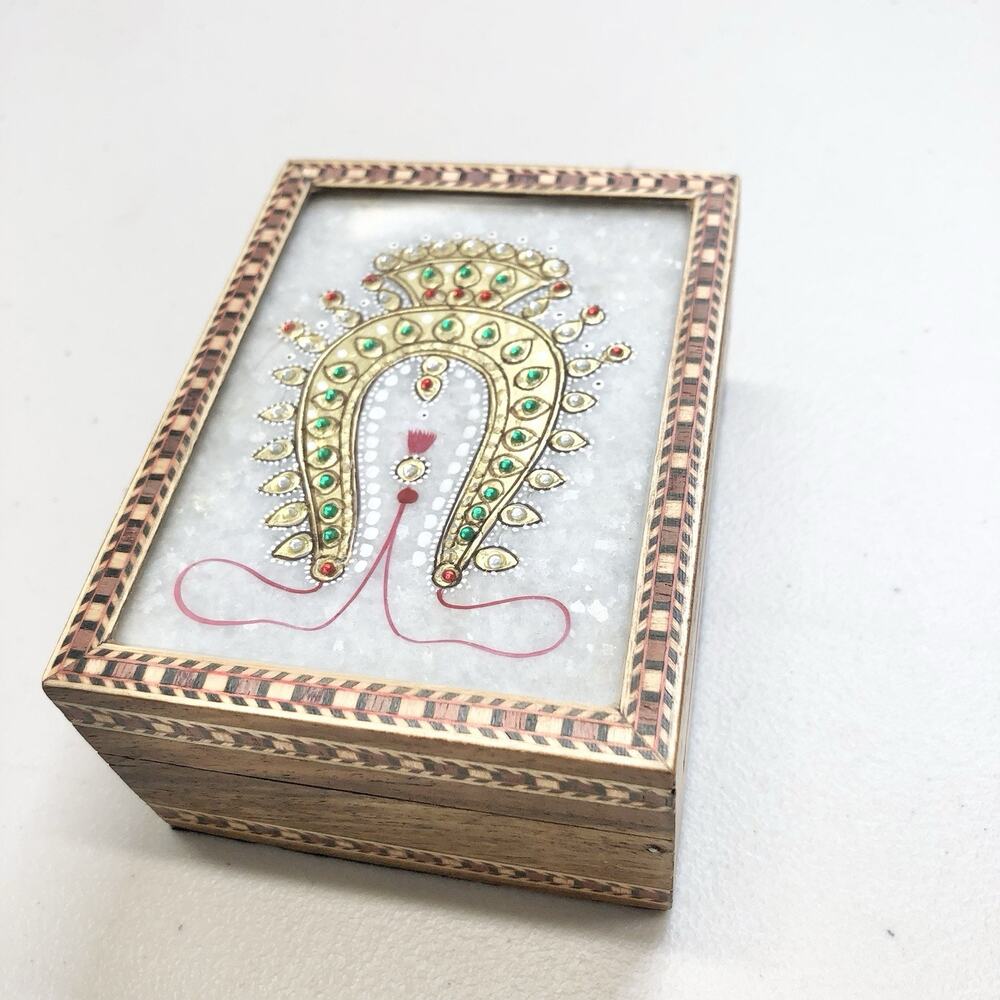 Indian-Style Jewelry Decorative Box With Blue Velvet Lining